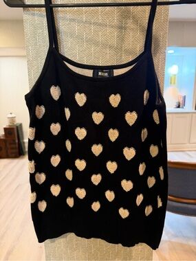 Maeve Anthropologie Black & Cream Tufted Heart Knit Cami - Size S